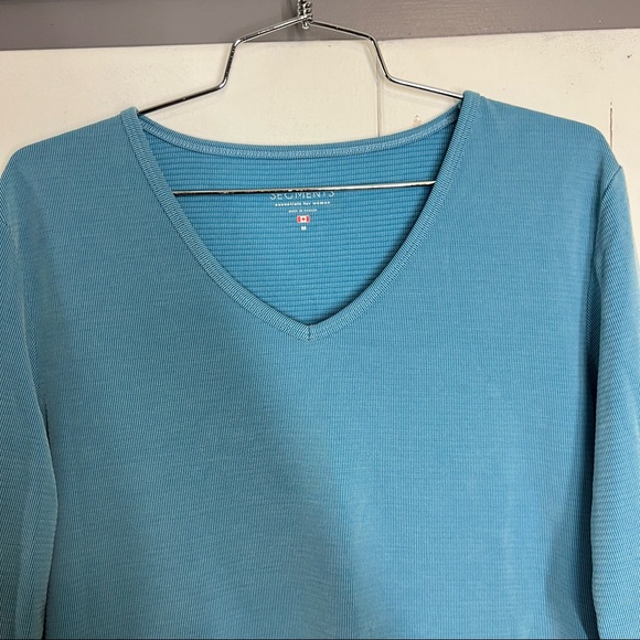 Segments Blue Long Sleeve Tencel Blend V Neck Pullover Ribbed Top Size Medium - Picture 2 of 5